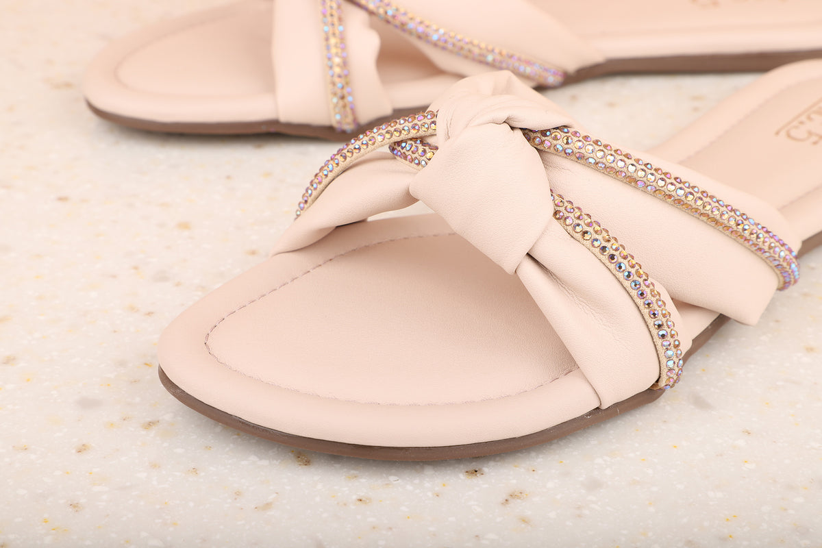 Women Beige Open Toe Midnight Knots Flats