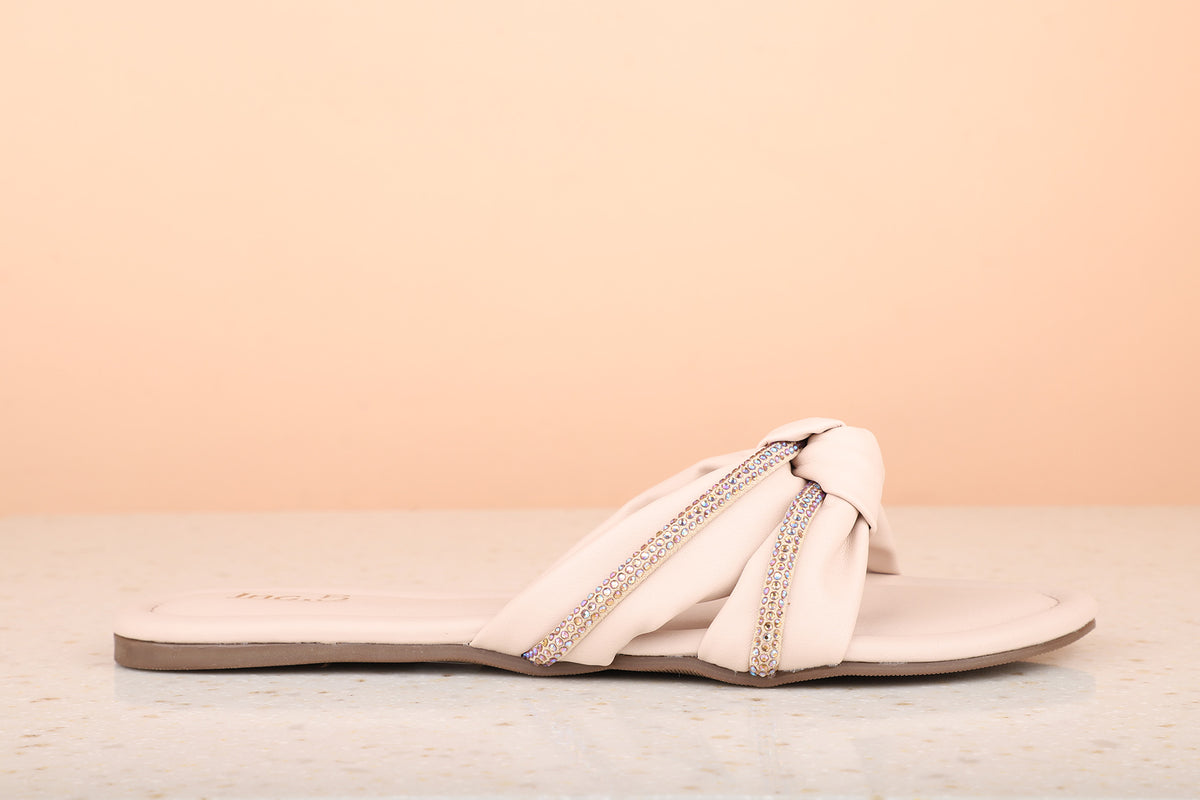 Women Beige Open Toe Midnight Knots Flats