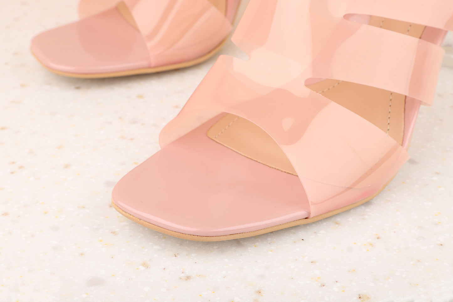 Women Peach Transparent Block Heel Sandals