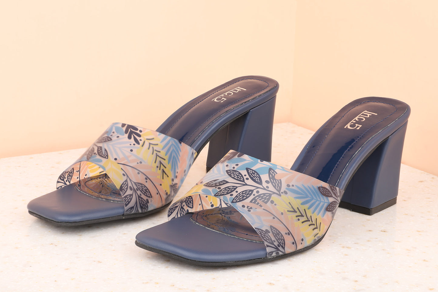 Women Navy Transparent Block Heels