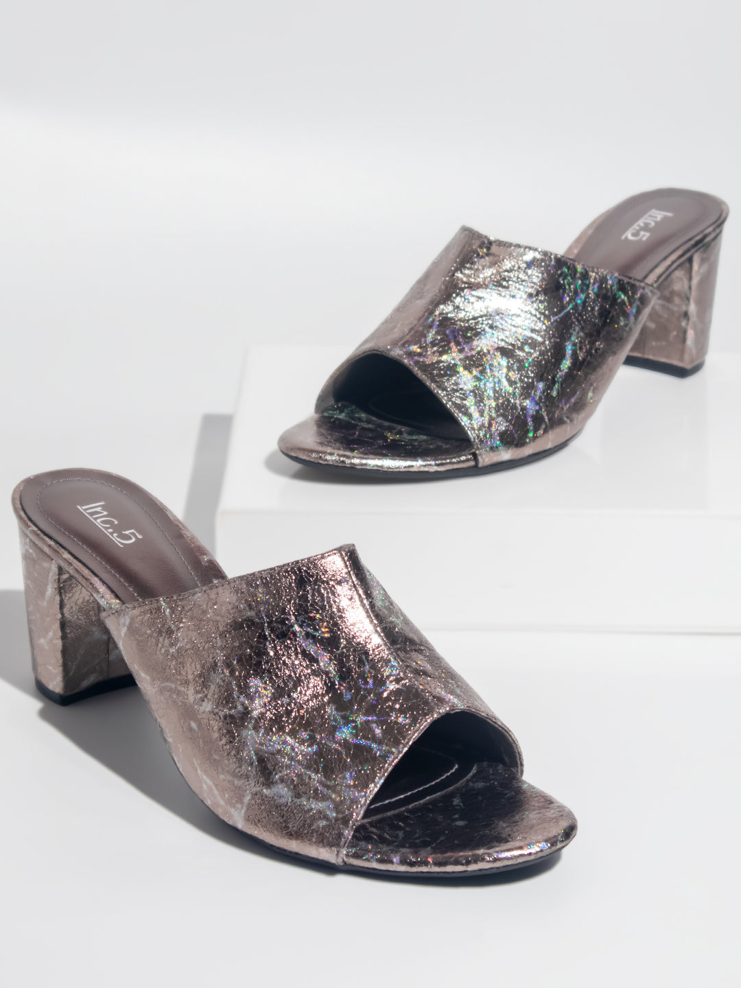 Women Pewter Shimmer Block Heels