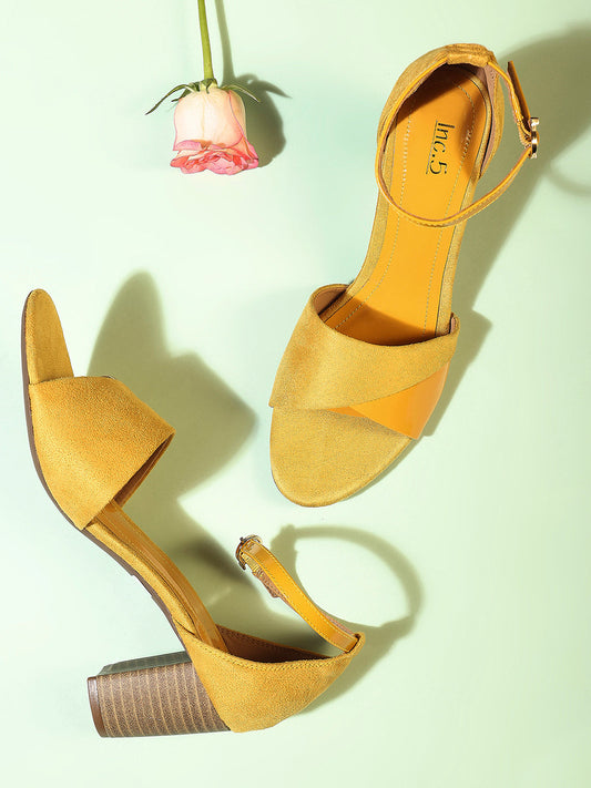 Women Mustard Ankle Loop Block Sandals