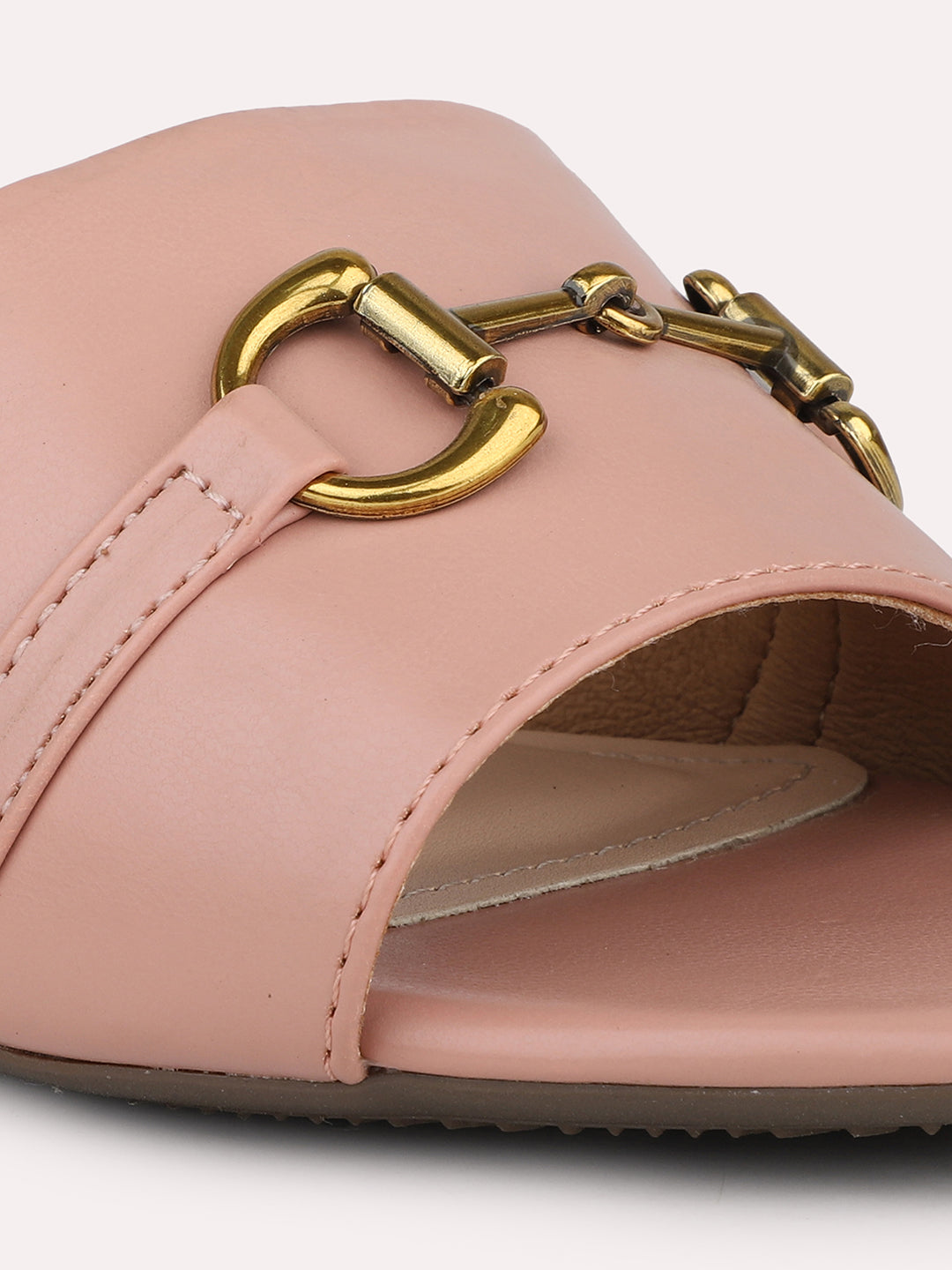 Women Peach Open Toe Block Heels With Buckle Detail