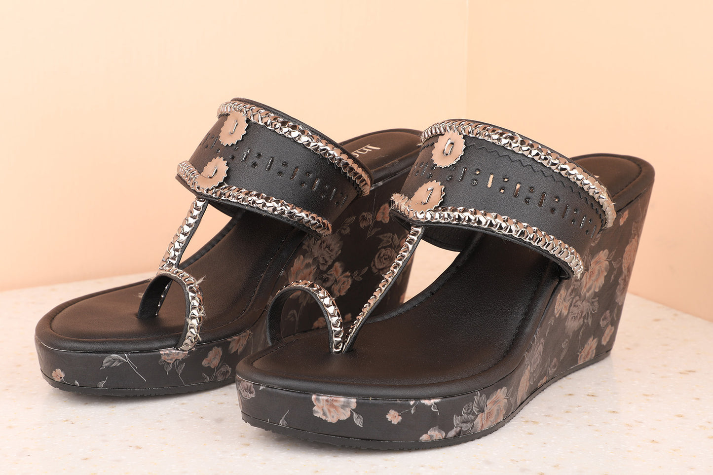 Women Black Embellished One Toe Wedges