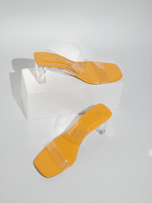 Women Mustard Transparent Block Heels