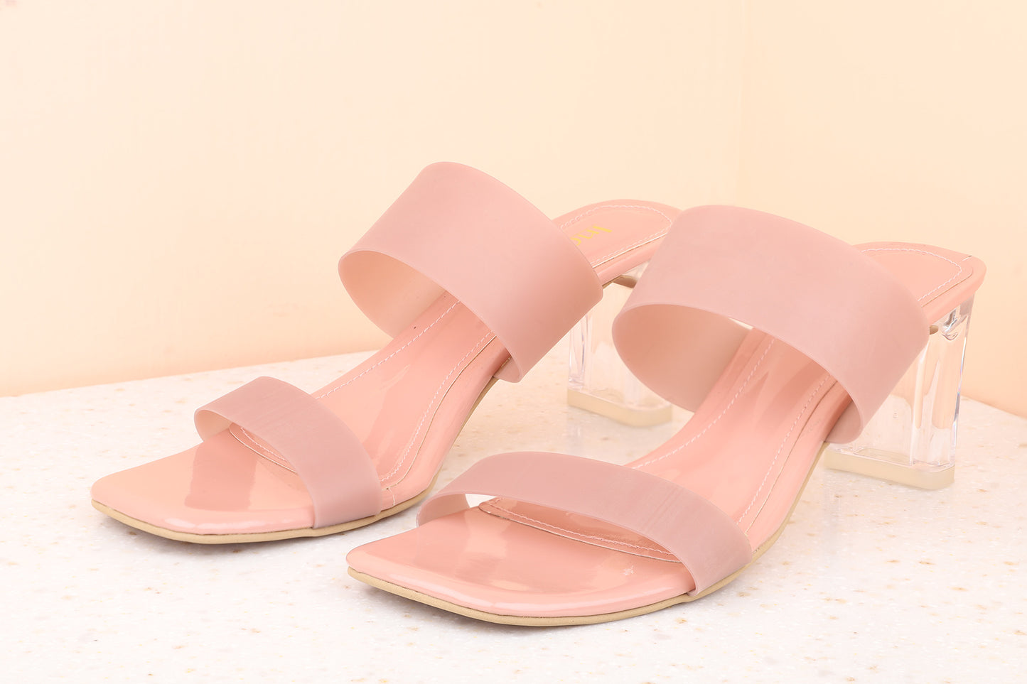 Women Pink Transparent Block Heels