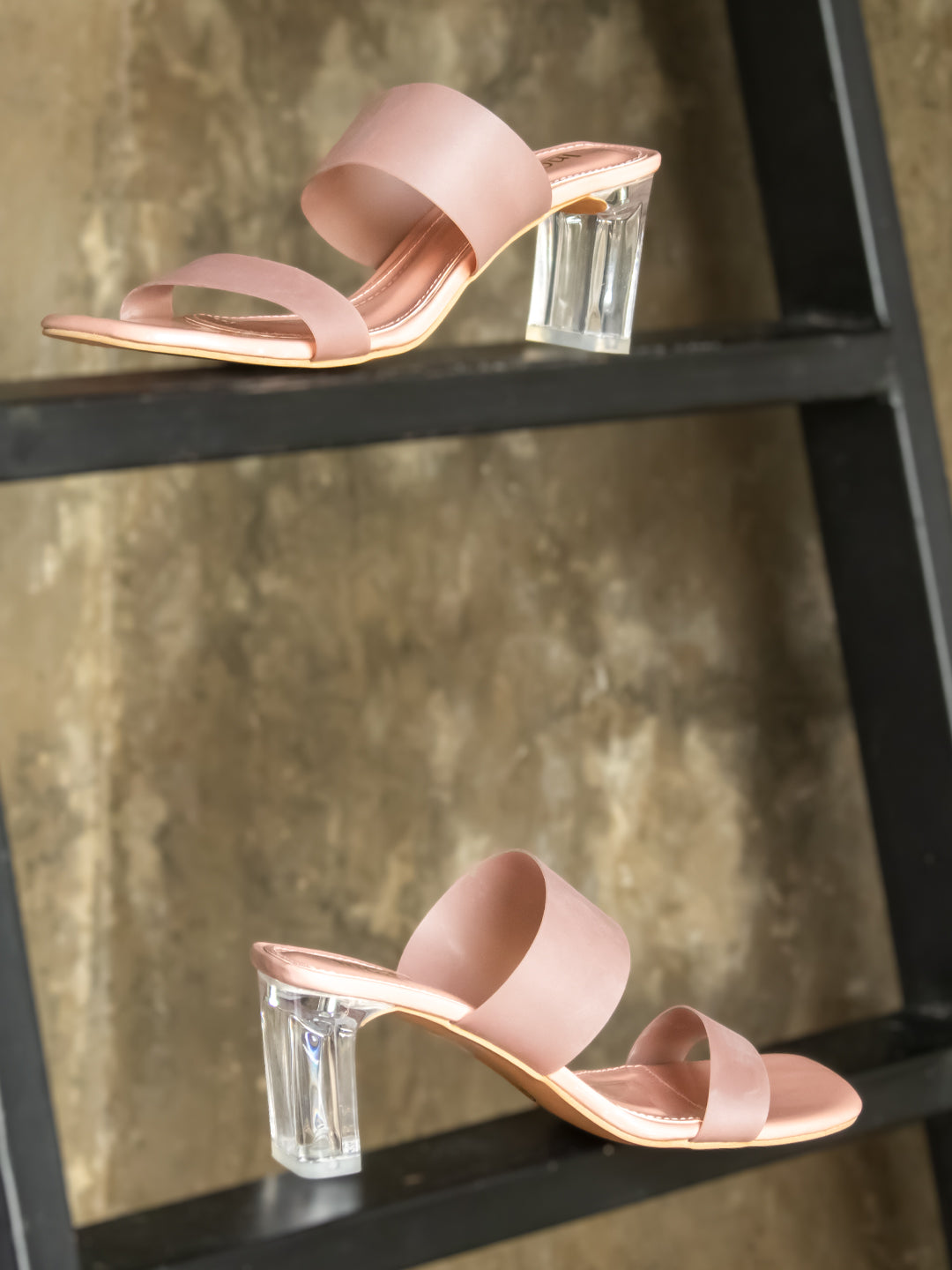 Women Pink Transparent Block Heels