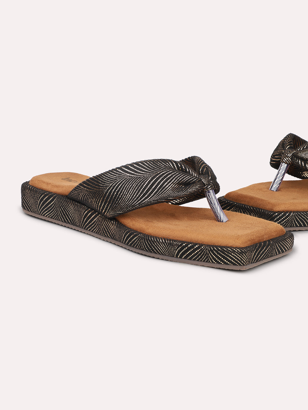 Women Antique & Black-Toned Striped Open Toe Flats