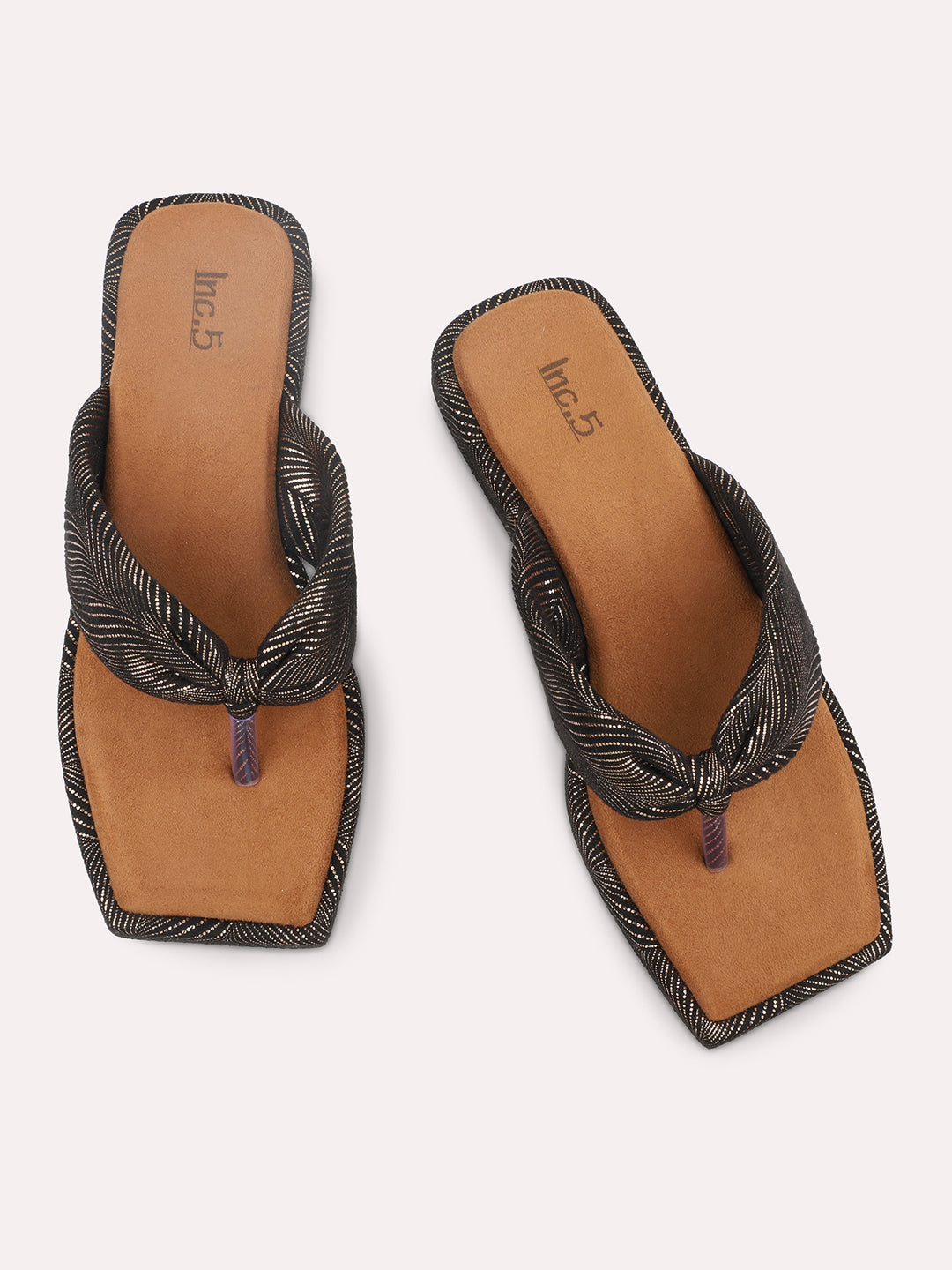 Women Antique & Black-Toned Striped Open Toe Flats