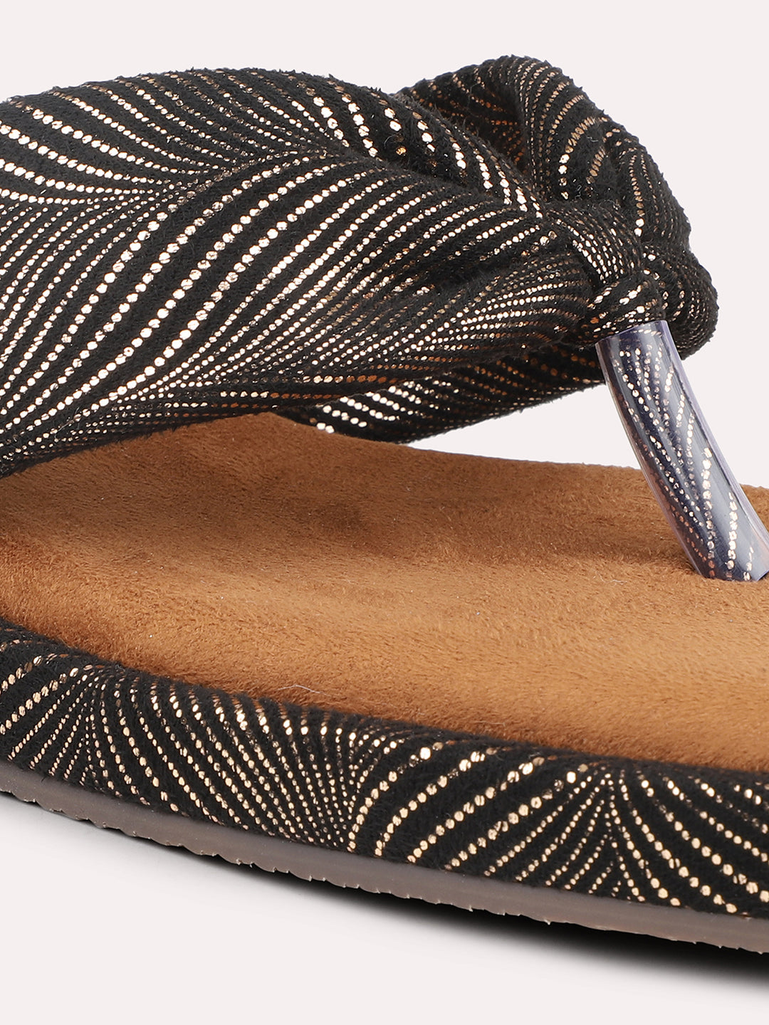 Women Antique & Black-Toned Striped Open Toe Flats 