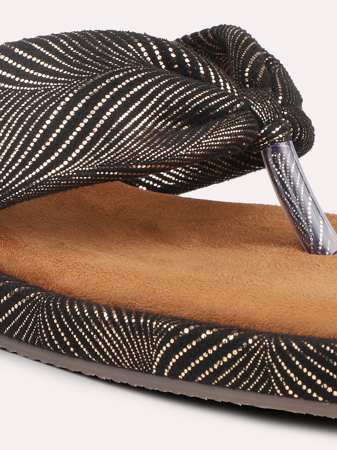 Women Antique & Black-Toned Striped Open Toe Flats