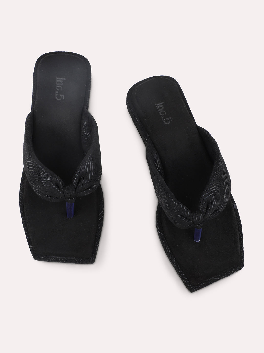 Women Black Striped Open Toe Flats
