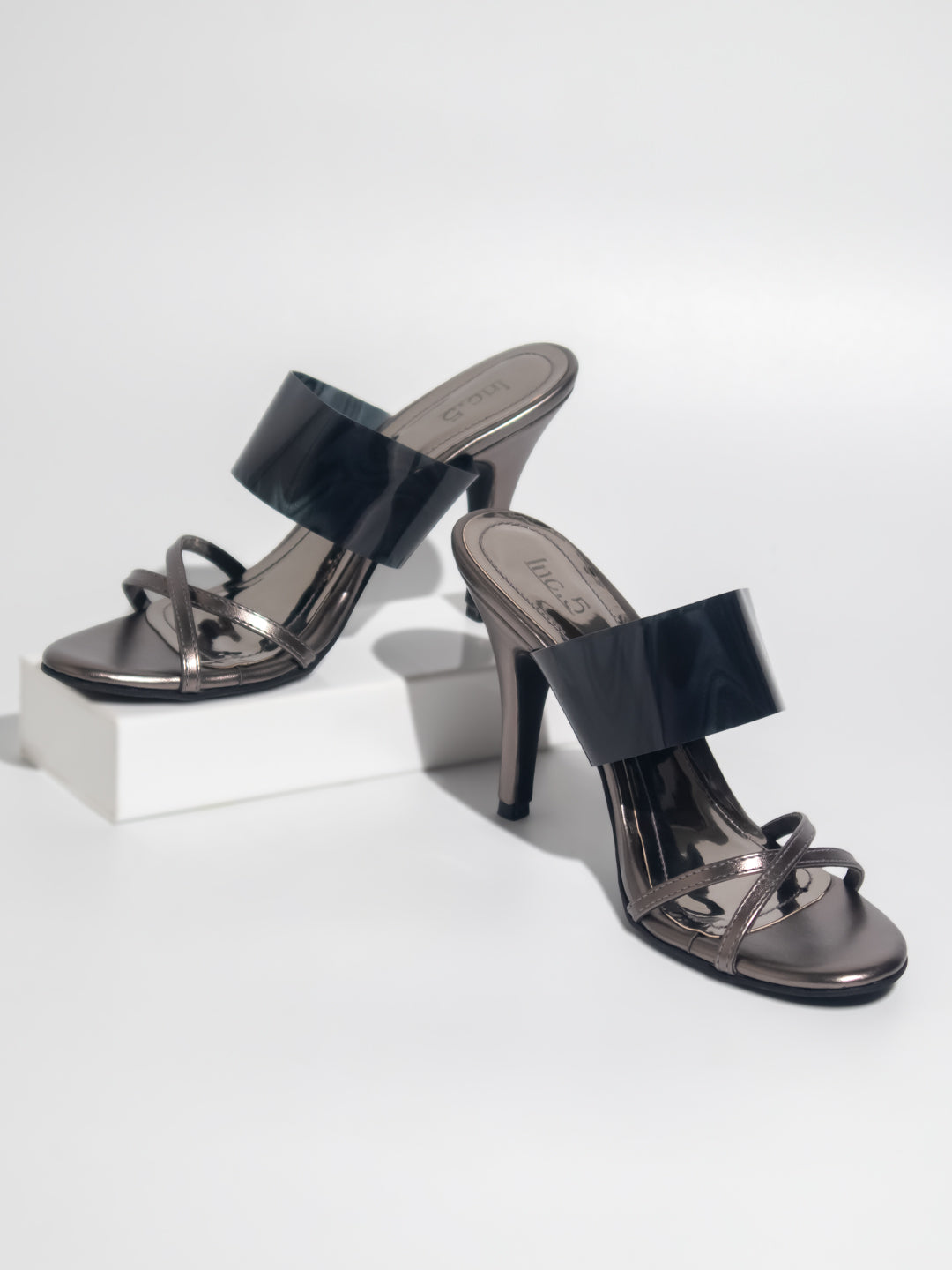 Women Pewter Embellished Stiletto Heels