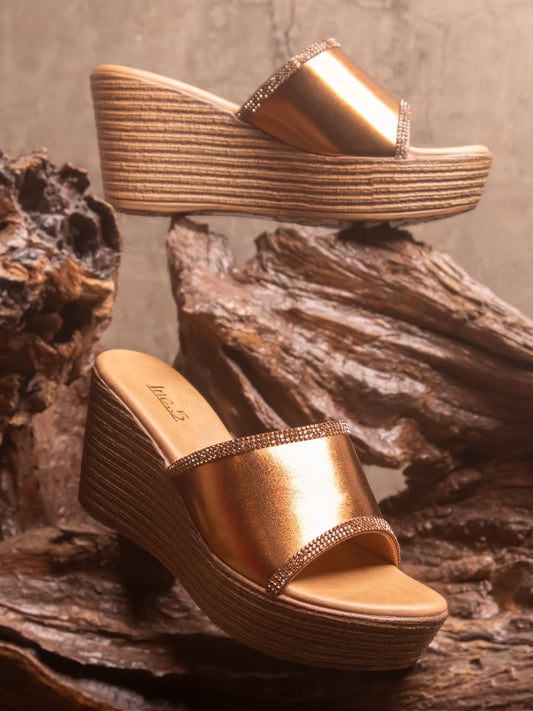 Women Bronze Embellished Wedge Heels