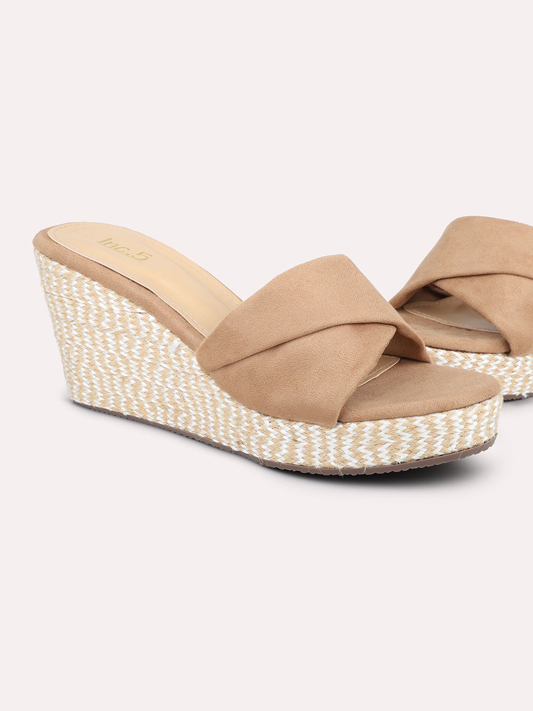 Women Beige Open Toe Wedge Heels