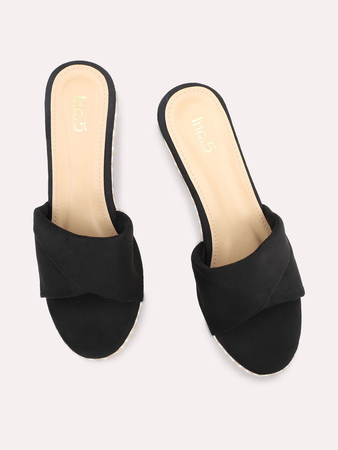 Women Black Open Toe Wedge Heels