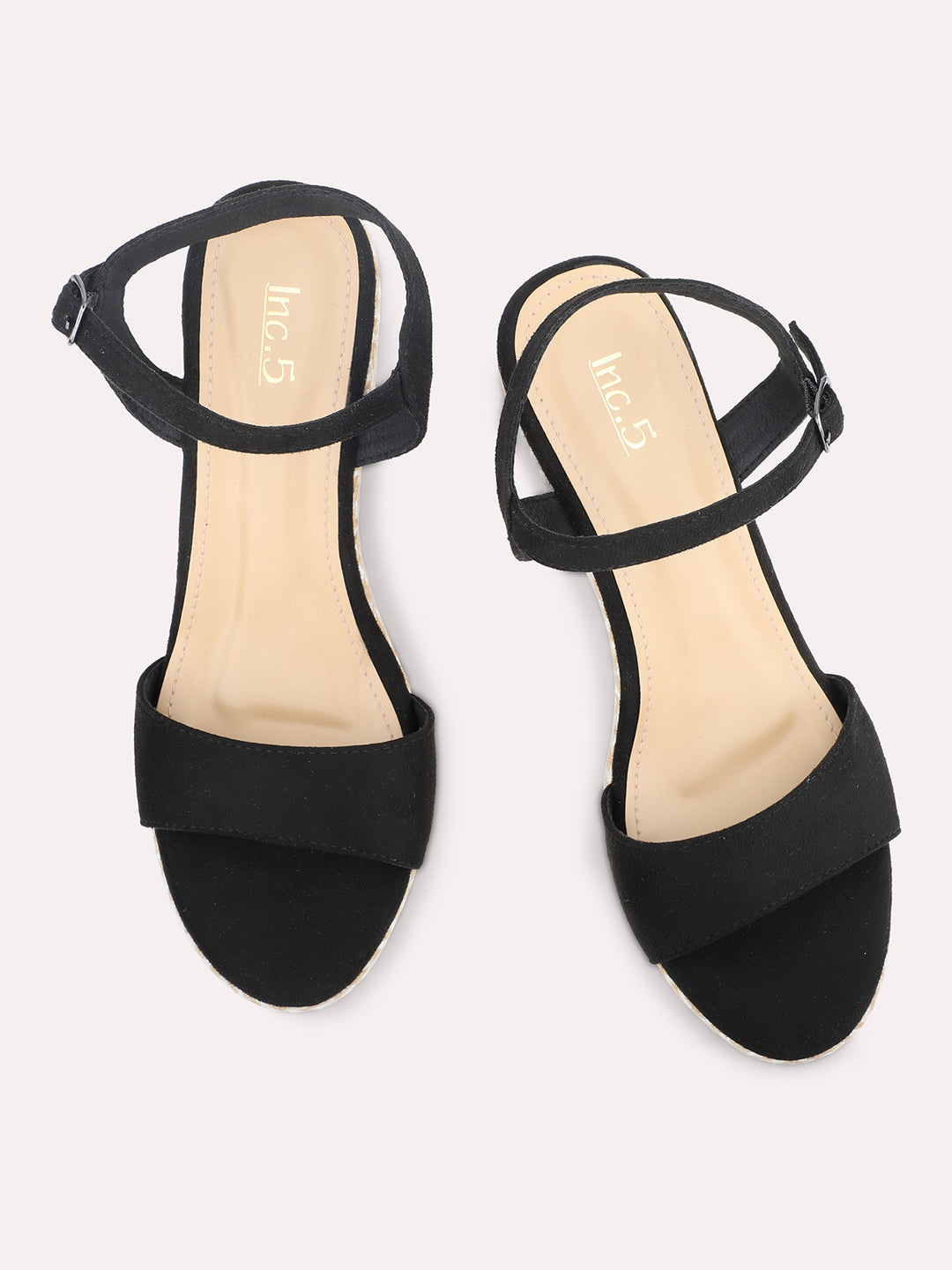 Women Black Open Toe Wedge Heels