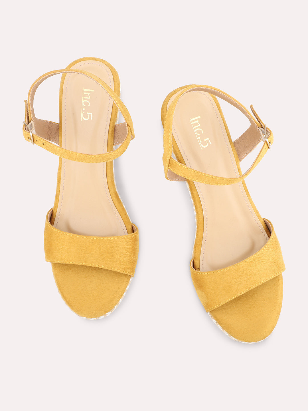 Women Yellow Open Toe Wedge Heels