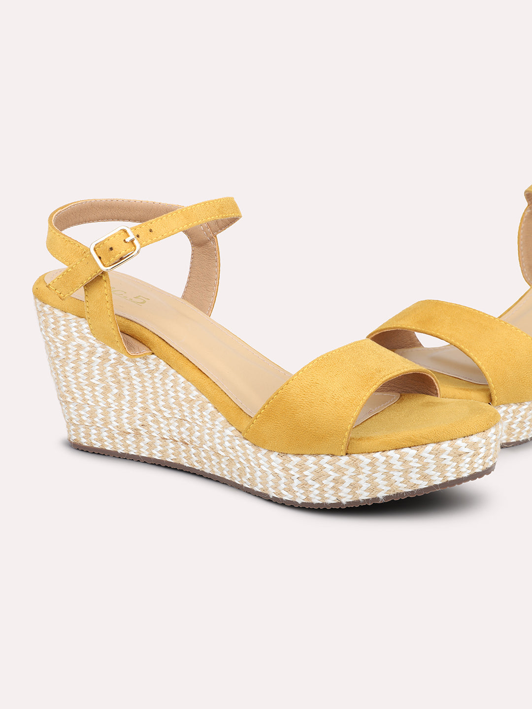 Women Yellow Open Toe Wedge Heels