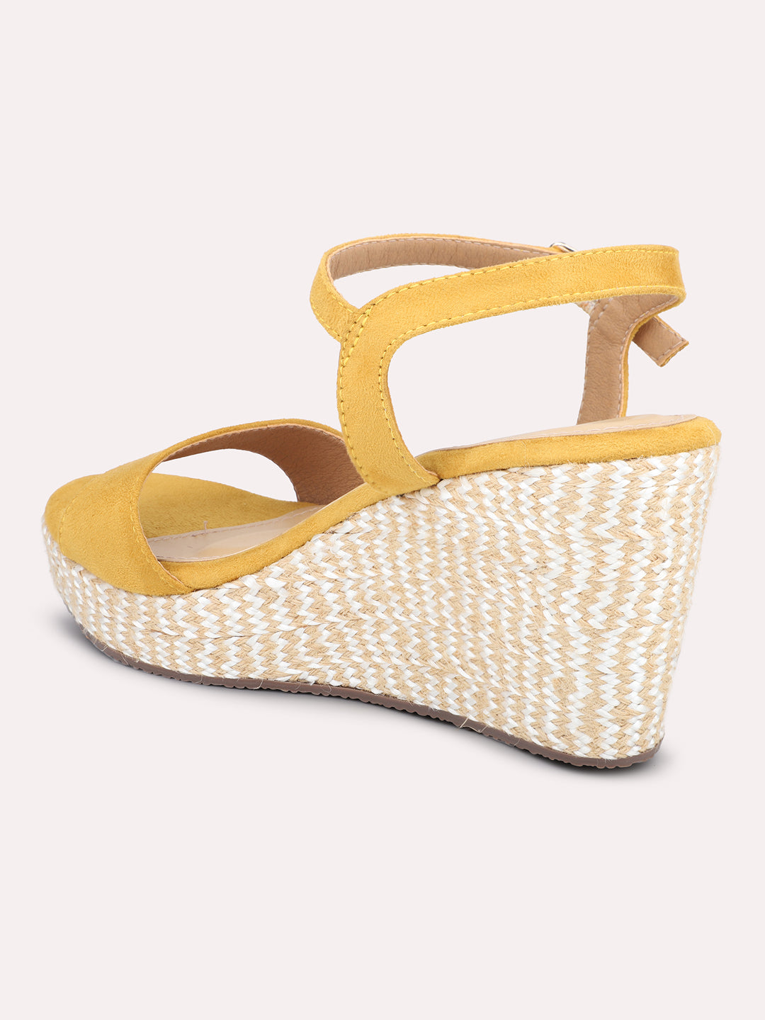 Women Yellow Open Toe Wedge Heels