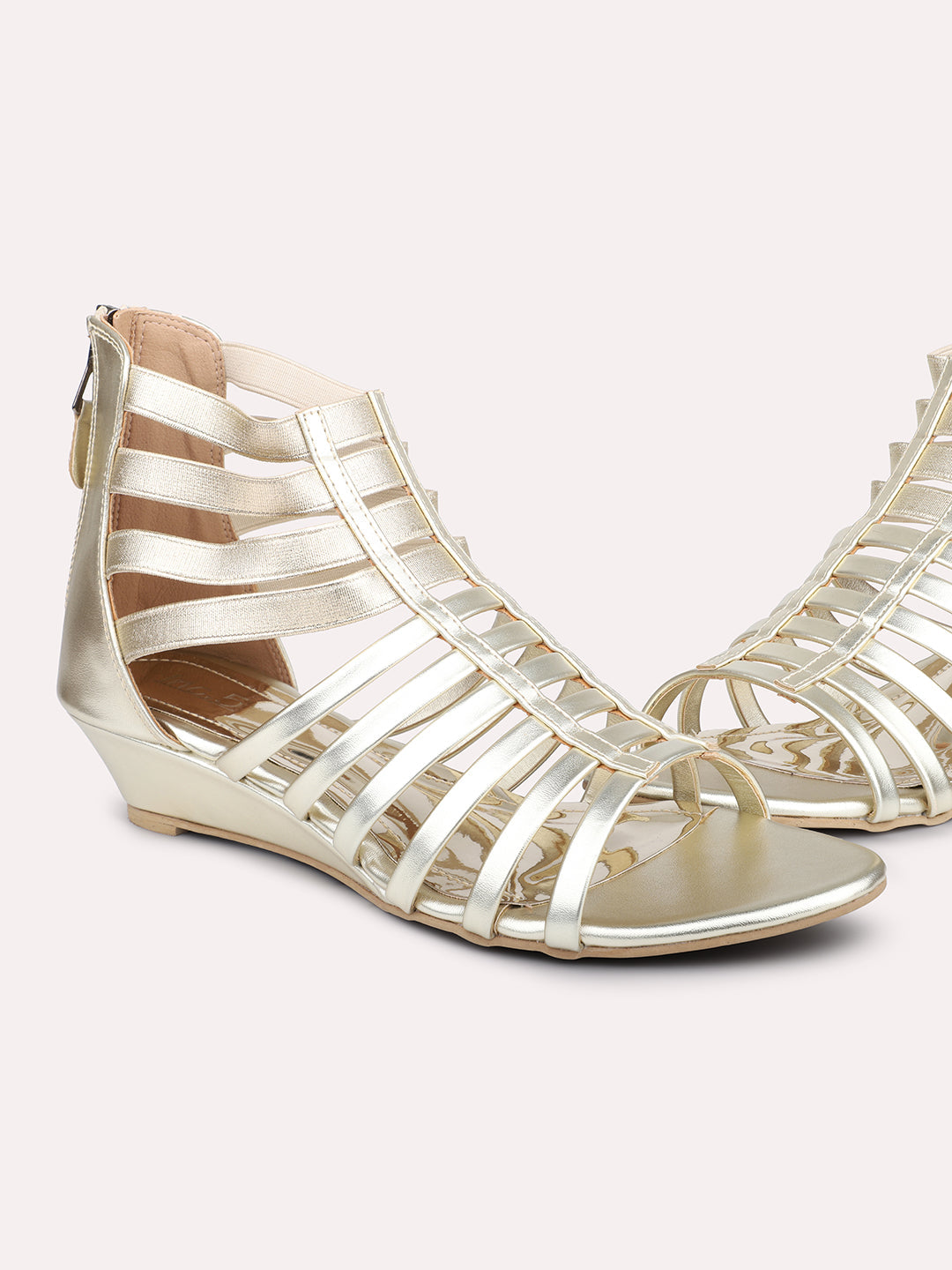 Women Gold Strappy Open Toe Gladiators