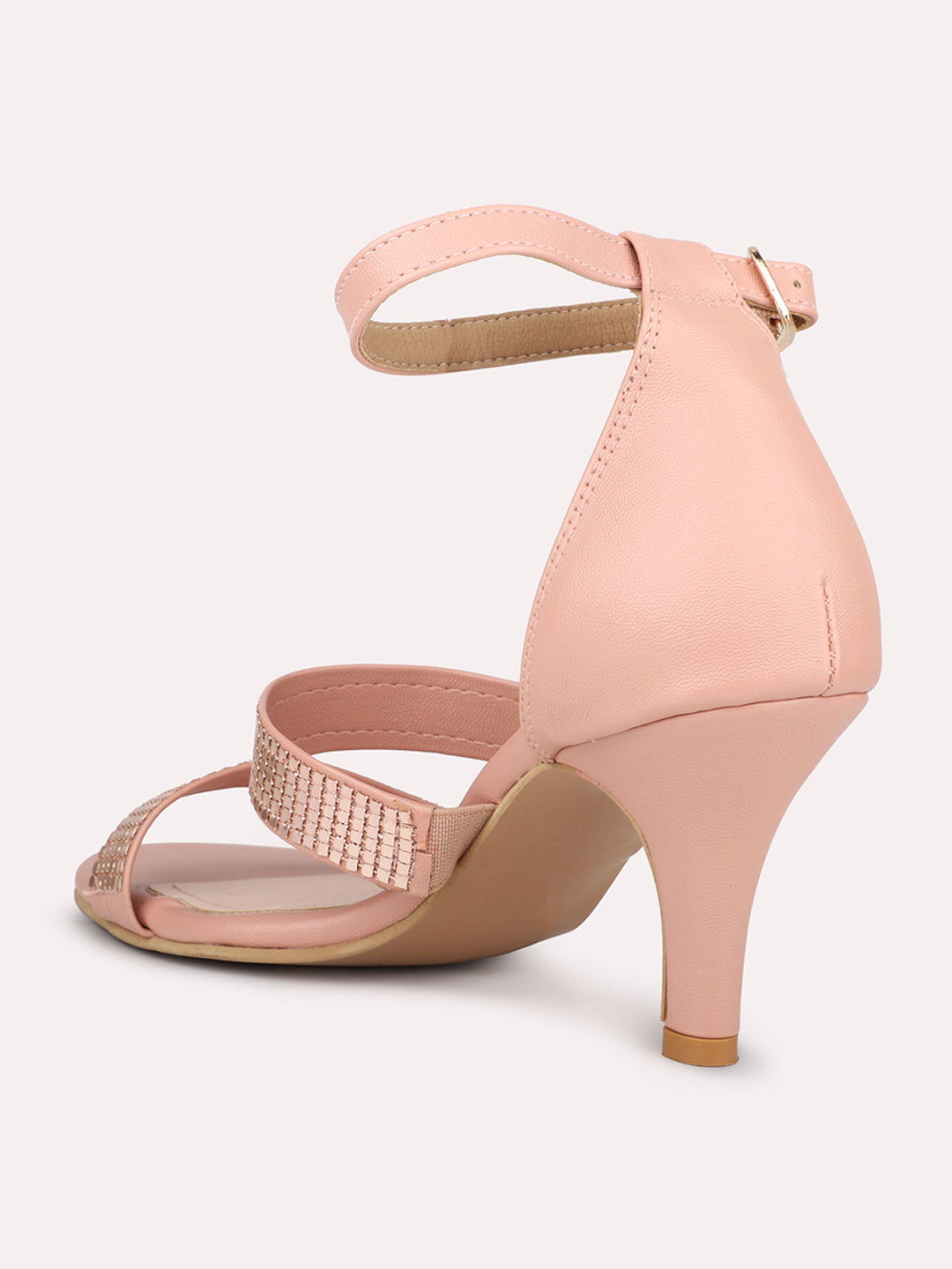 Women Peach Embellished Mid-Top Slim Heels