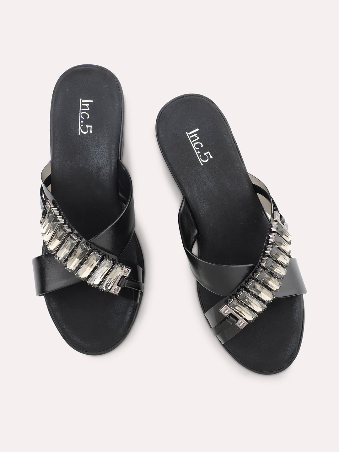 Women Black Embellished Wedge Heel