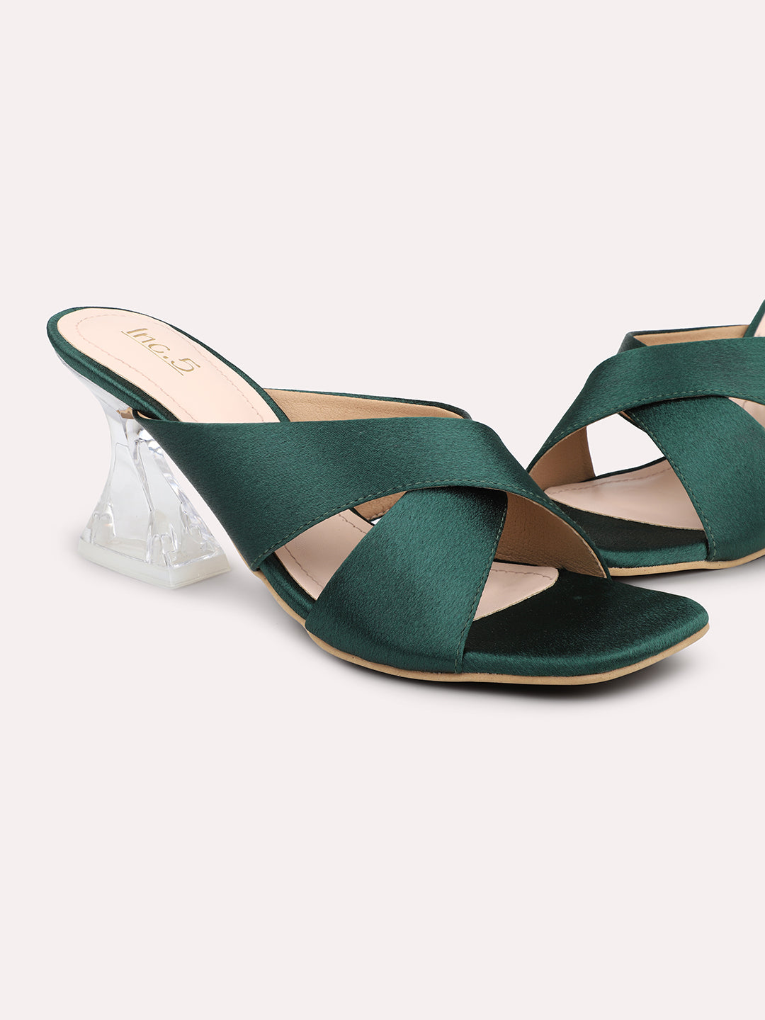 Women Green Embellished Block Heels