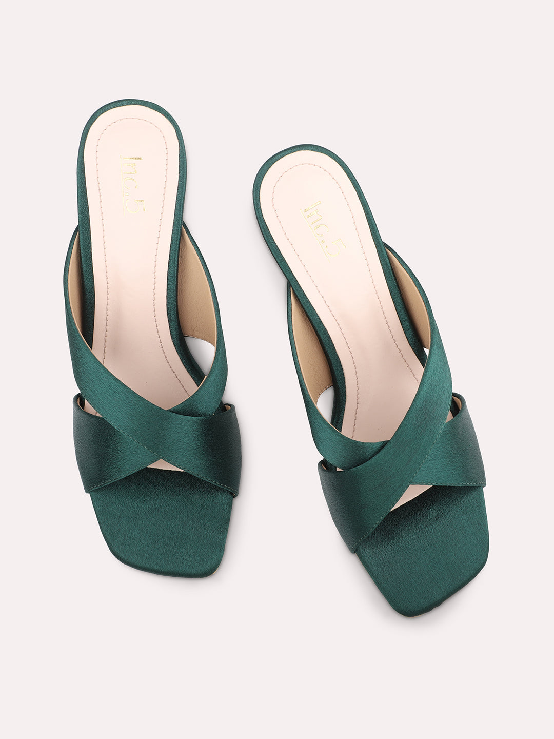 Women Green Embellished Block Heels