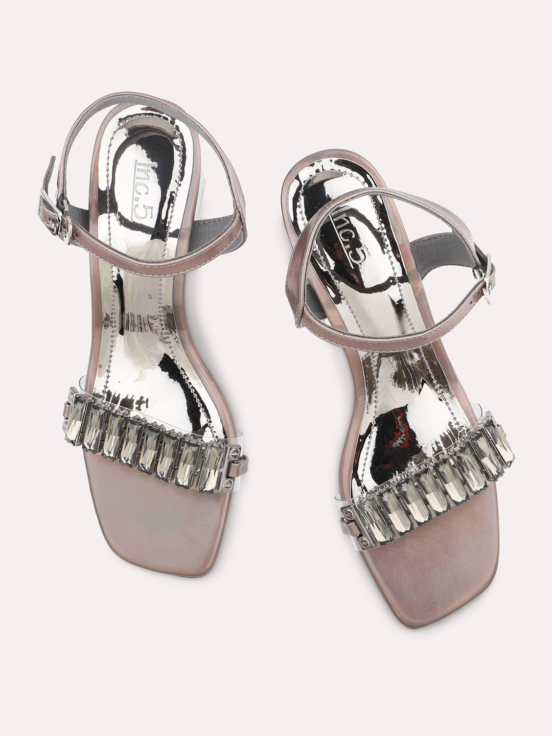 Women Pewter Embellished Block Heels