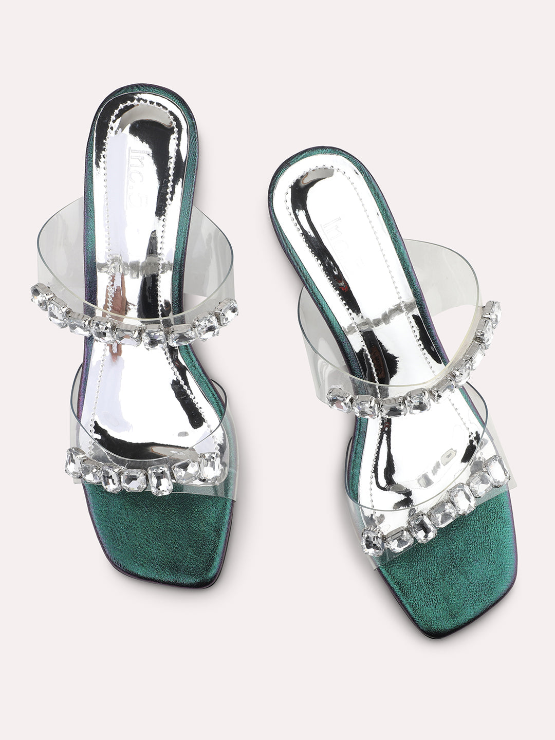 Women Green Embellished Kitten Heels