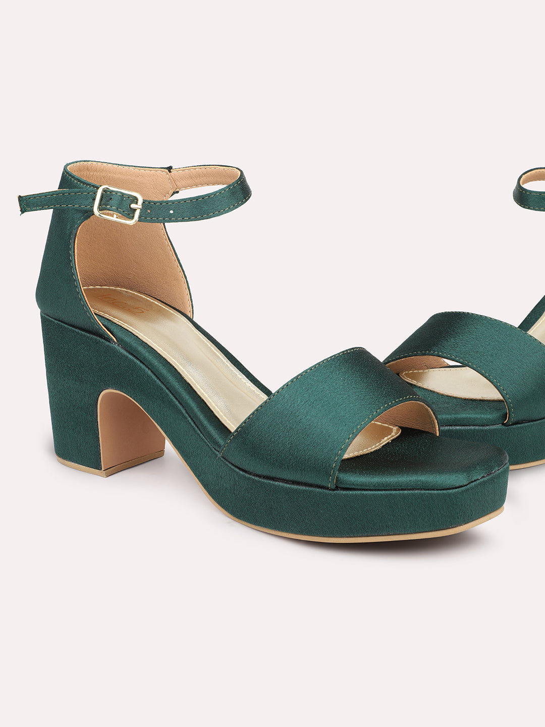 Women Green High-Top Platform with Buckles