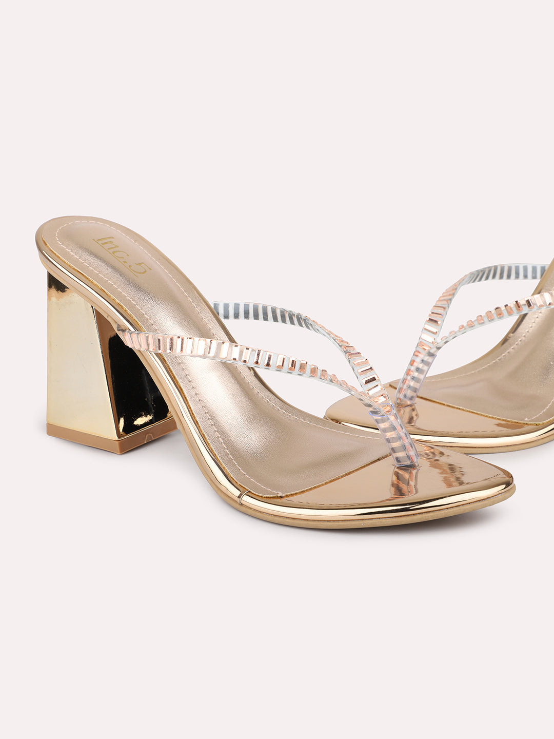 Buy Now Women Rose Gold Embellished Block Heels