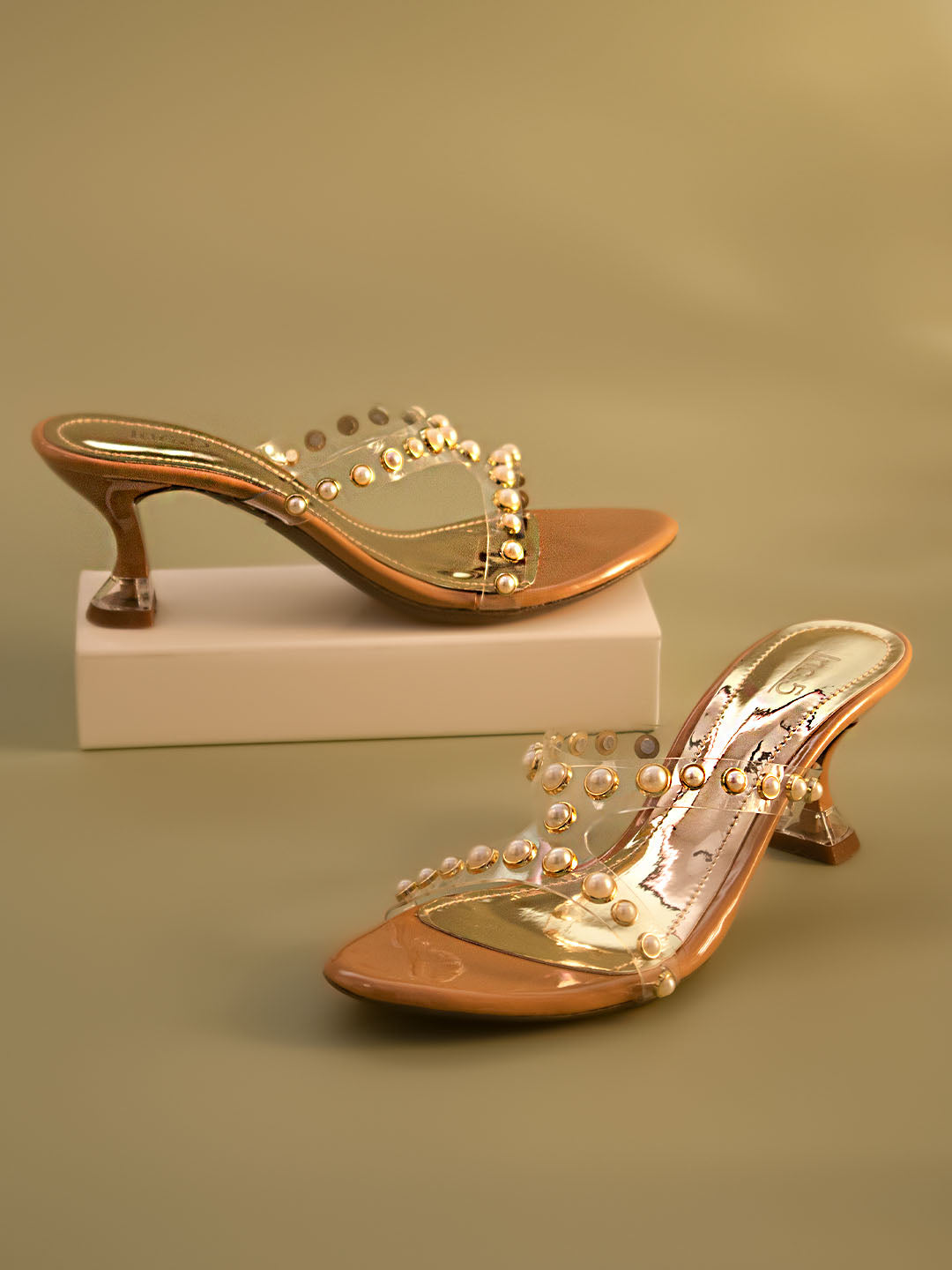 Women Beige & Cream Embellished Kitten Heels