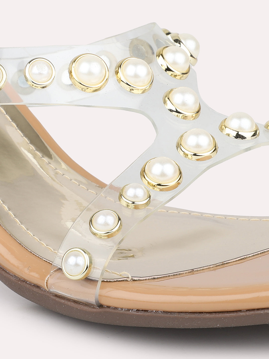 Women Beige & Cream Embellished Kitten Heels