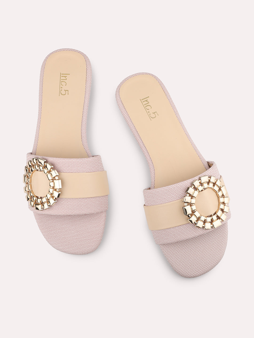 Women Peach Embellished Open Toe Flats