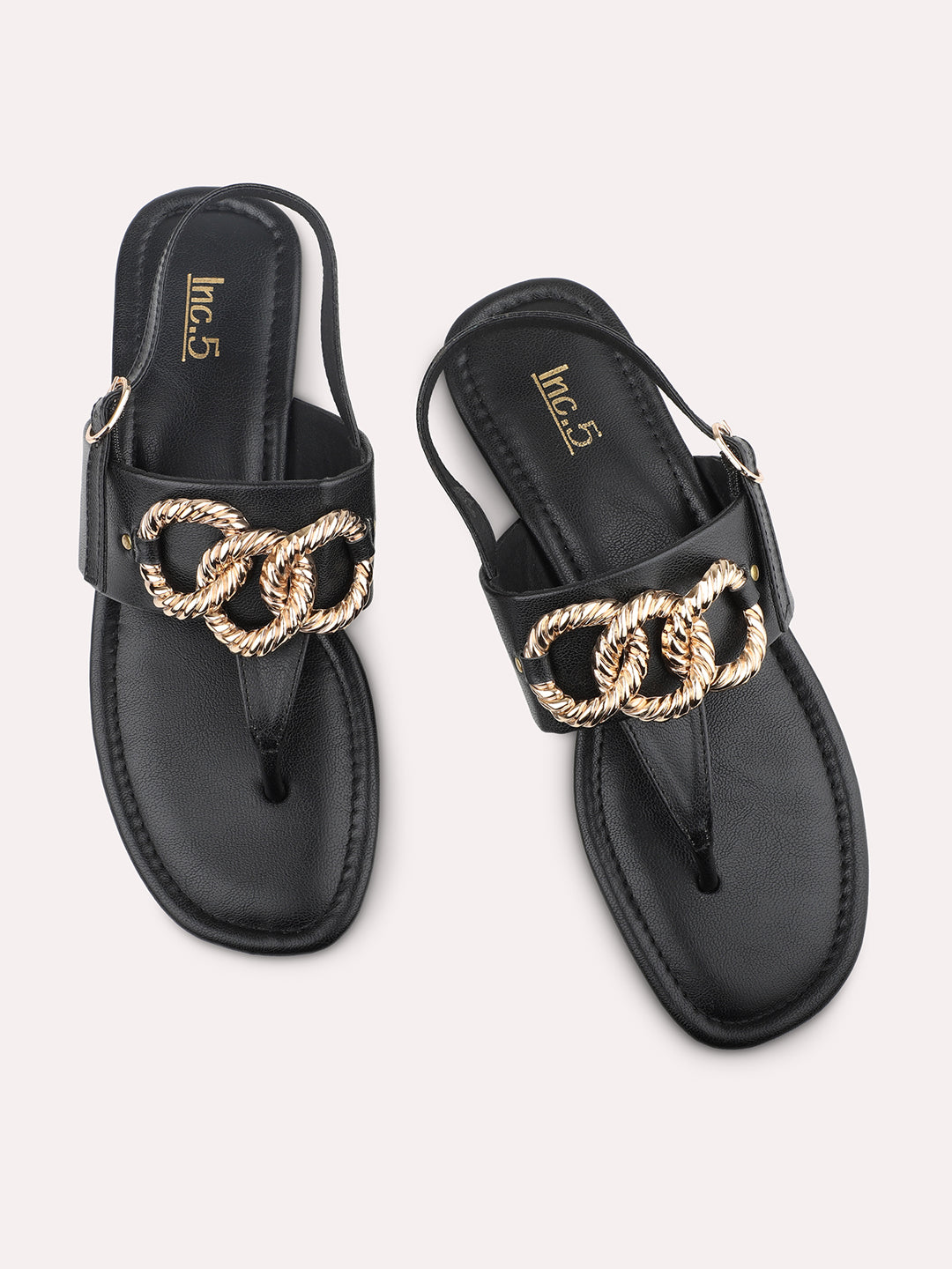 Women Black Embellished Open Toe Flats