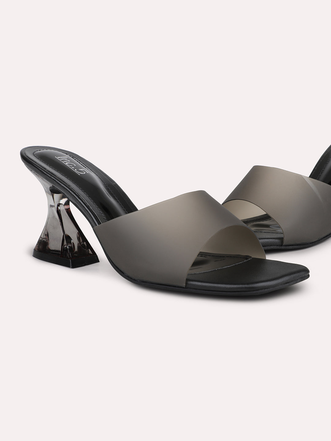 Women Black Embellished Transparent Block Heels