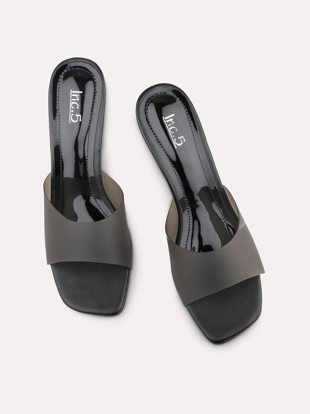 Women Black Embellished Transparent Block Heels