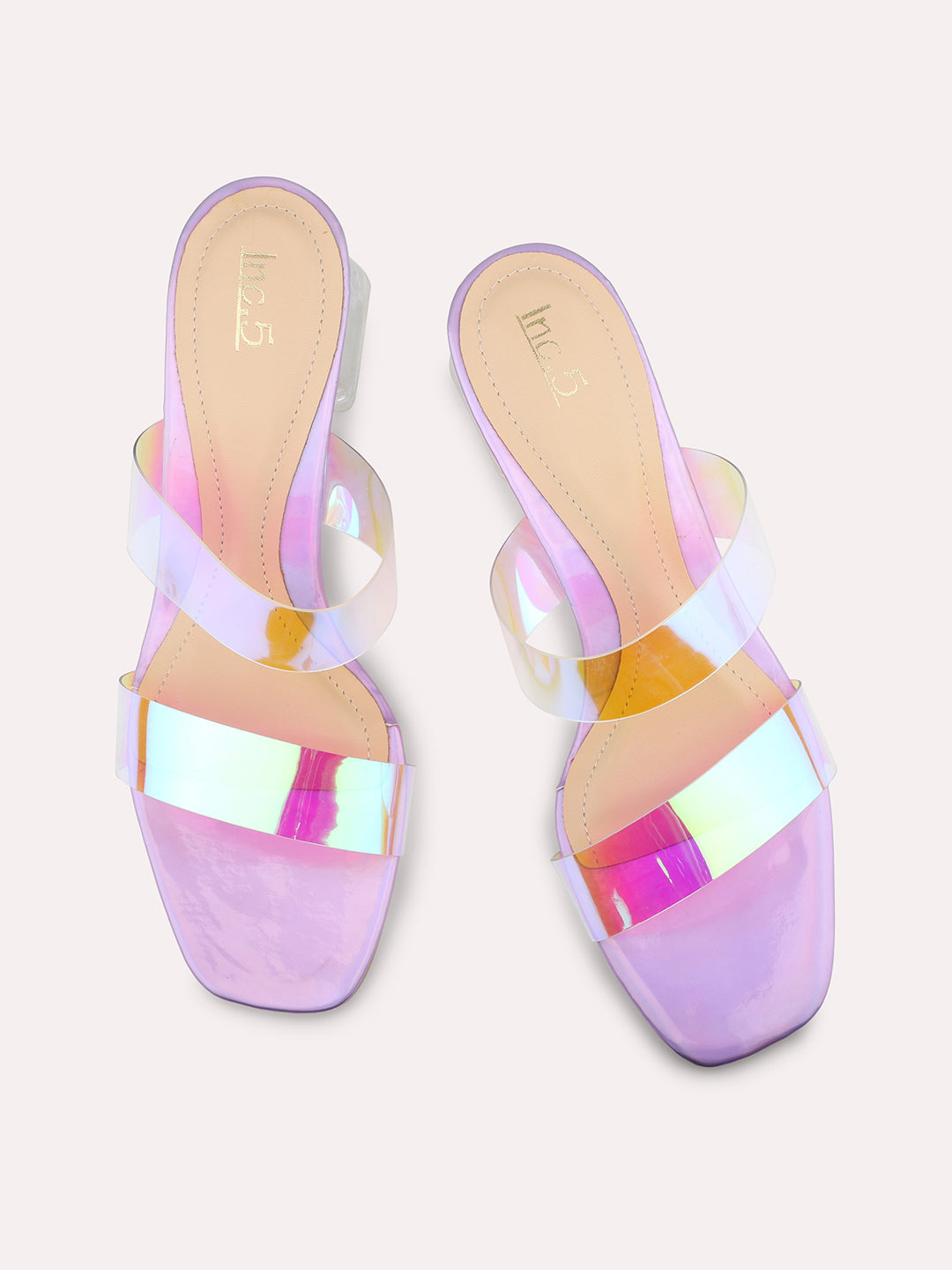 Women Purple Holographic PU Party Block Heels