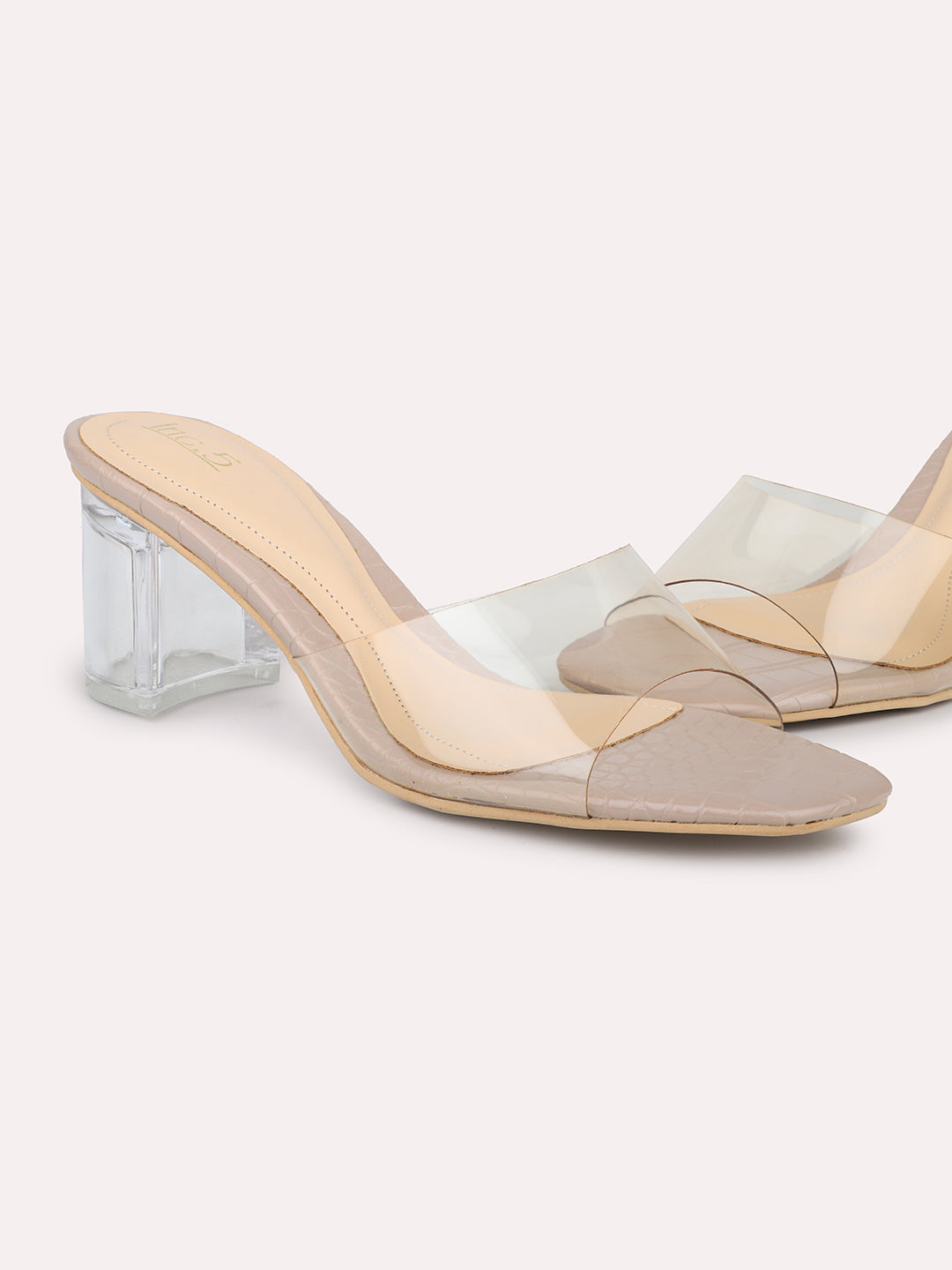 Women Beige-Toned & Transparent Block Sandals