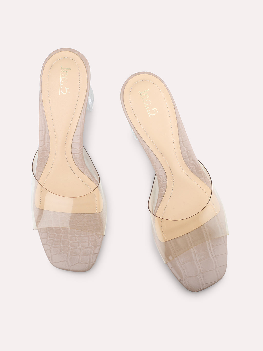 Women Beige-Toned & Transparent Block Sandals