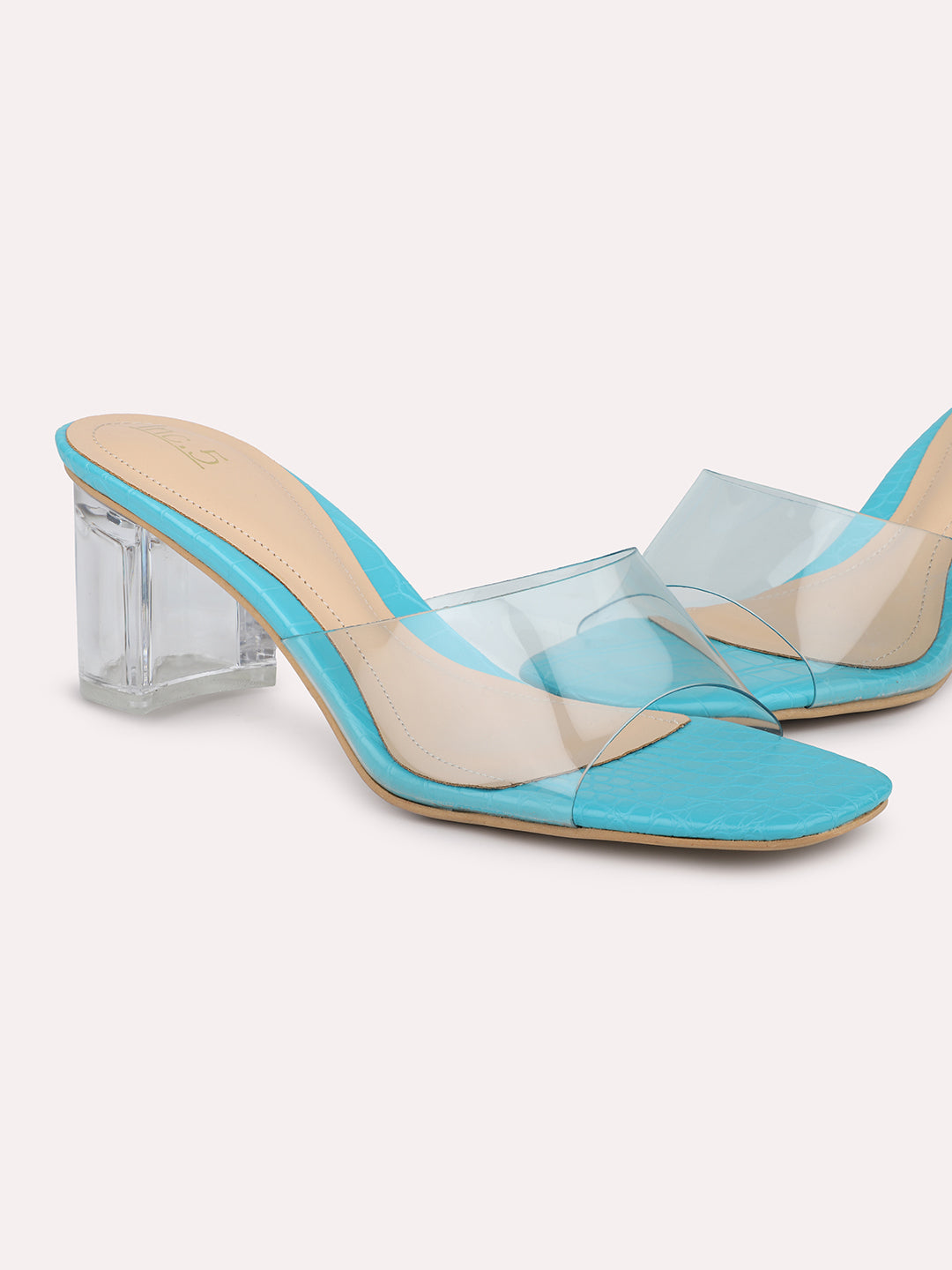 Women Blue-Toned & Transparent Block Sandals