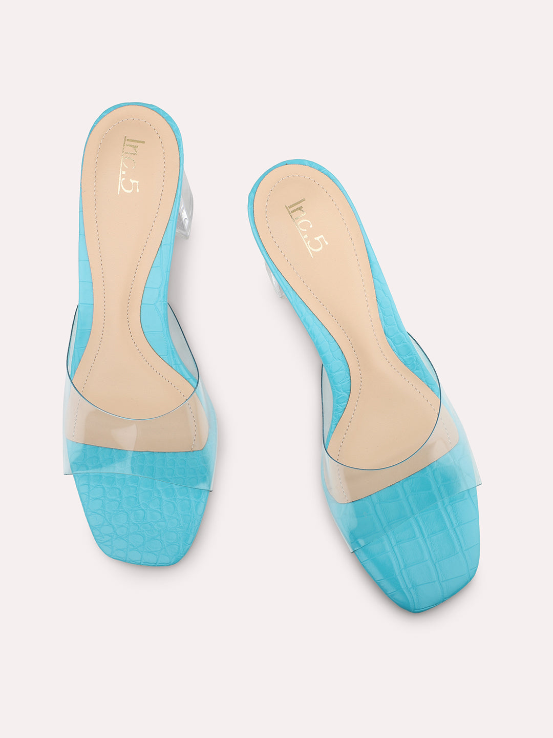 Women Blue-Toned & Transparent Block Sandals