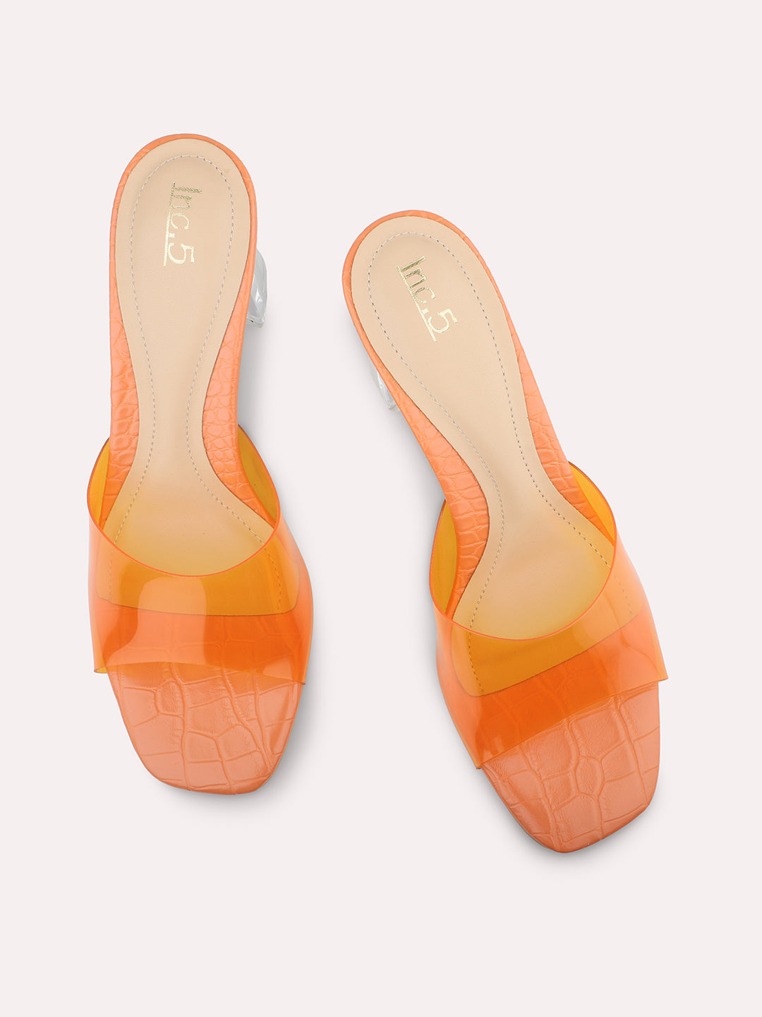 Women Orange-Toned & Transparent Block Sandals