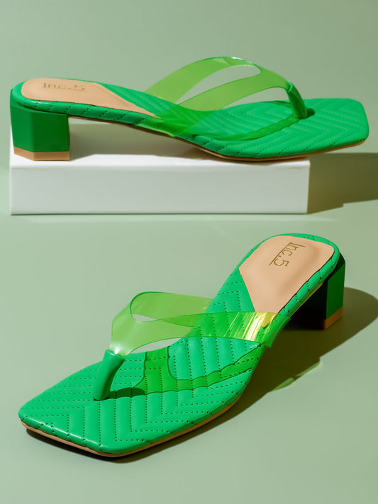 Women Green Transparent Solid Block Heels