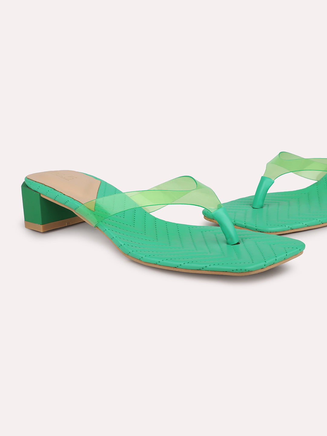 Women Green Transparent Solid Block Heels