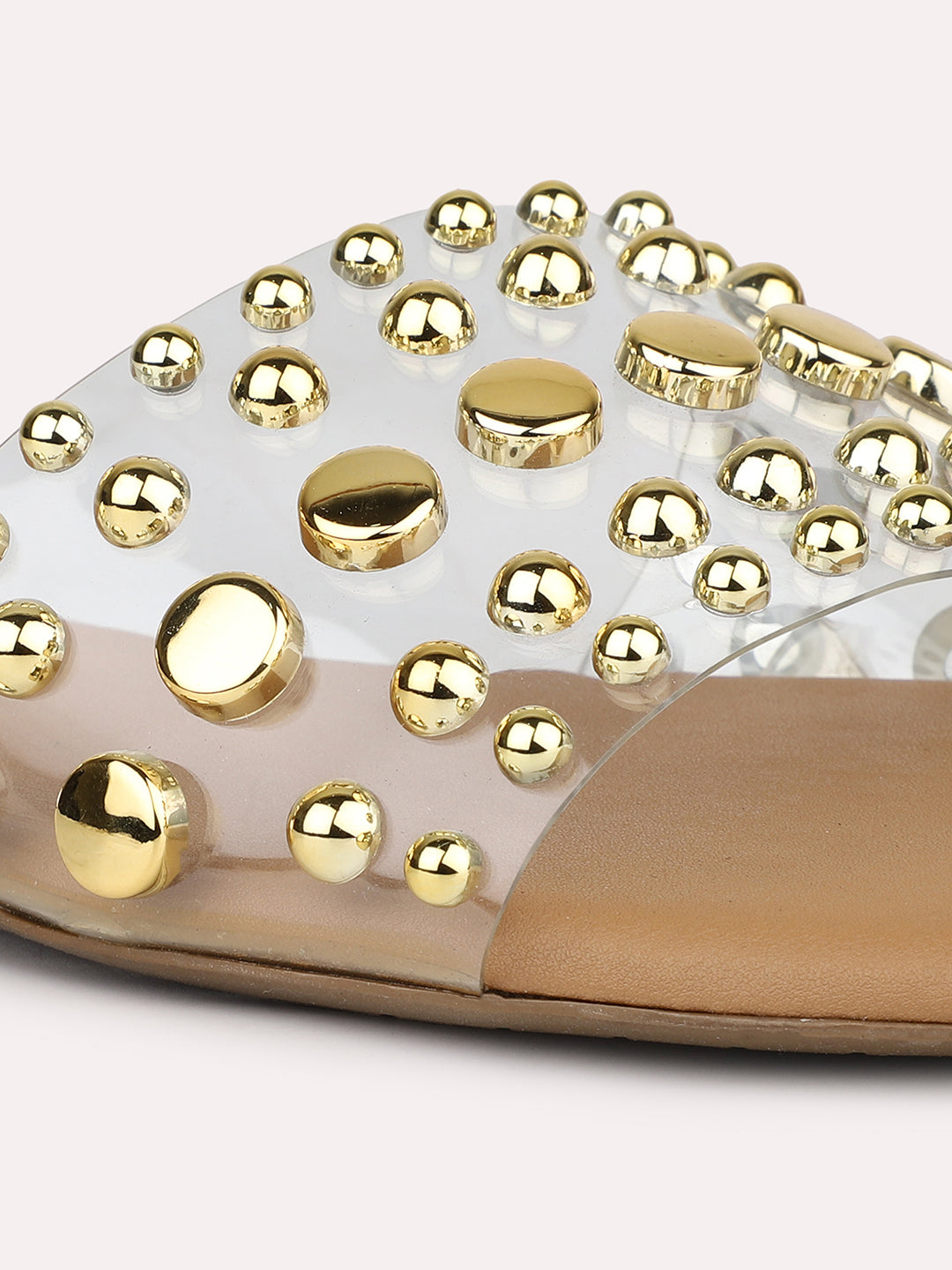 Women Beige & Gold-Toned Transparent Embellished Open Toe Flats