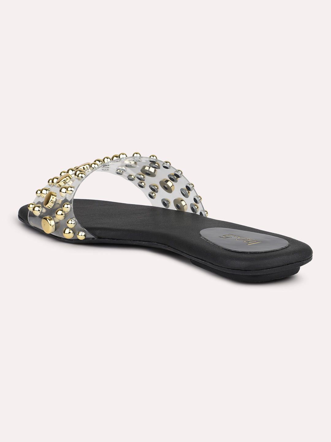 Women Black & Gold-Toned Transparent Embellished Open Toe Flats