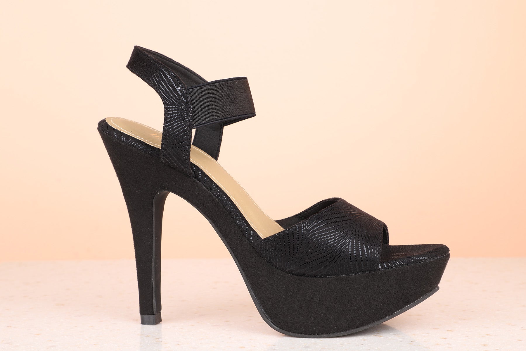 Women Black Textured Party Stiletto Heels